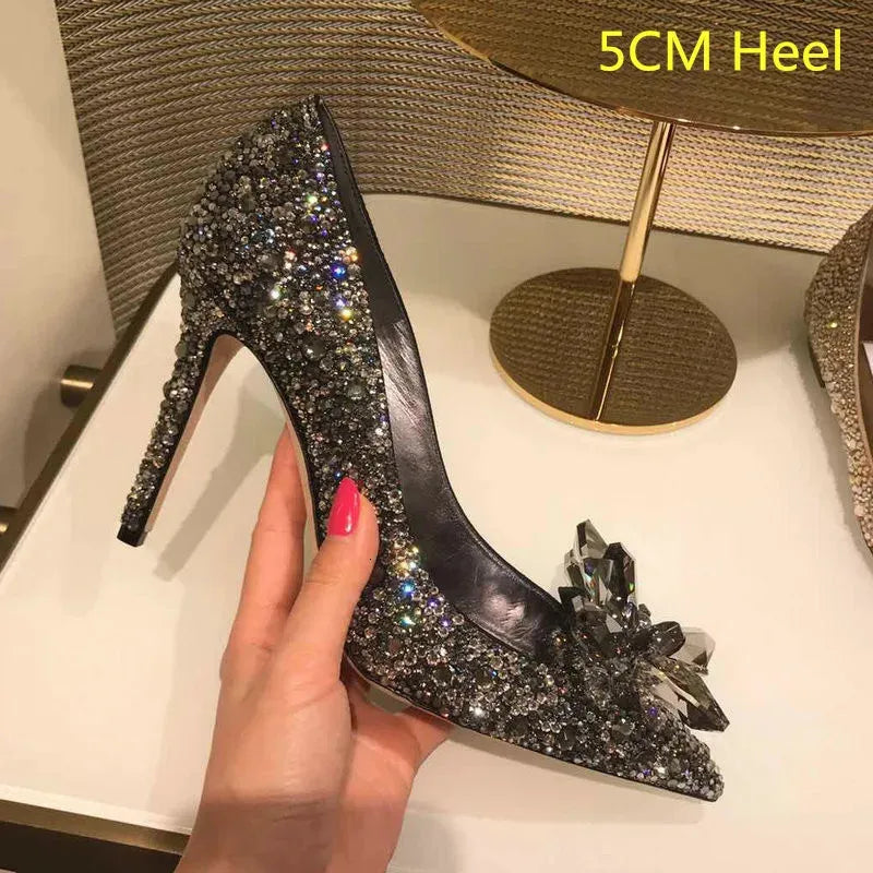 5cm7cm9cm Wedding Shoes est Rhinestone High Heels Women Pumps Pointed toe Woman Crystal Party 240615