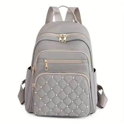 Chic Womens Trendy Backpack - Stylish Casual Design with Eye-Catching Argyle Pattern and Rivet Accent - Perfect Travel Daypack for Fashion-Forward Trendsetters