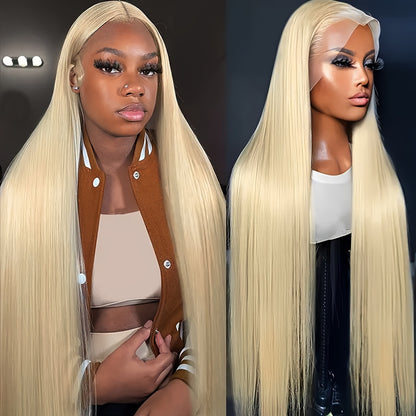 32 Inch Blonde Bombshell - Glueless Synthetic Lace Front Wig with Heat Resistant Fibers for Effortless Style - Long, Straight & Natural - Perfect for Daily Wear, Parties, & Cosplay Fun