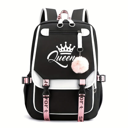 1pc Trendy Queen Print Backpack for Students - Spacious & Durable, Ideal for School and Casual Outings, with Padded Shoulder Straps for Comfort