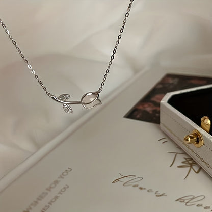 Delicate Elegant Tulip Pendant Necklace Clavicle Chain Female Daily Wear Neck Jewelry Gift