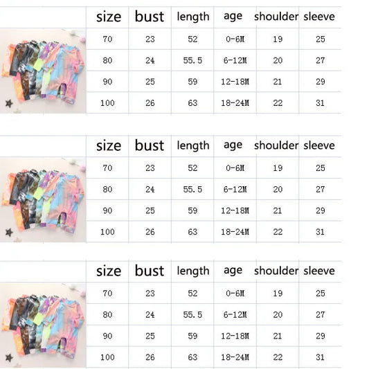 New Spring Autumn Kids Clothes Baby Tie Dye Romper Long Sleeve Infants Gradient color Jumpsuits Boys Girls Casual Clothing M2354