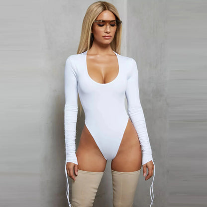 Spring Autumn Fall Winter Black Bodycon Round Neck Stretch Long Sleeve Bodysuit Women Sexy Jumpsuit Body Tops 210514