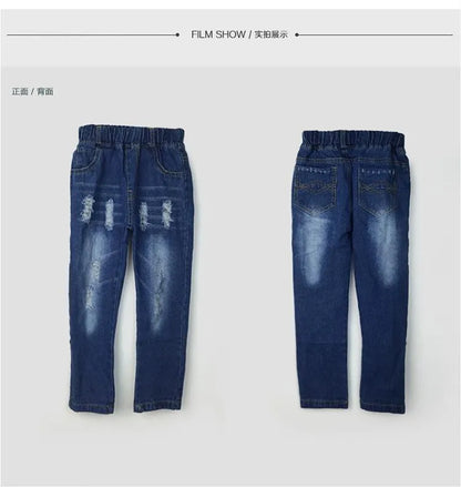 Jeans  Drop Spring Autumn Baby Girls Ripped Kids Broken Hole Pants Childrens Boys Elastic Waist Denim Trousers