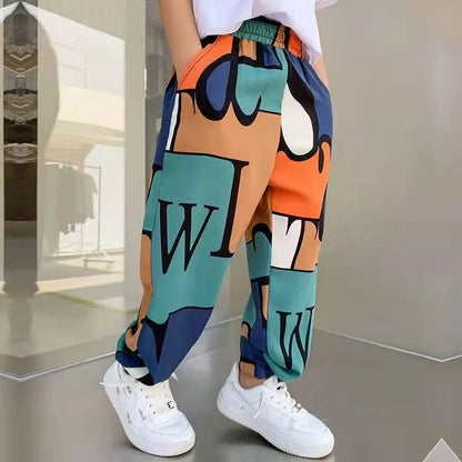 Boys Print Casual Pants Summer Graffiti Designer Sweatpants Thin Long Pant Teenage Kids Clothes for 2 12 Y 220808