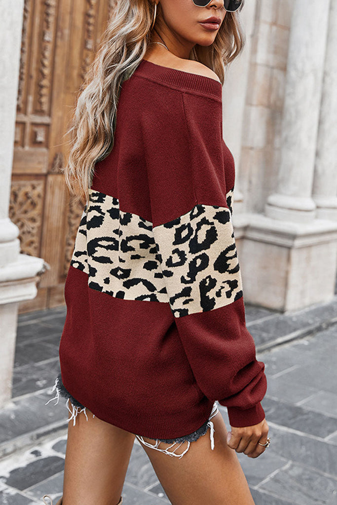 Fashion Street Leopard Patchwork V Neck Tops