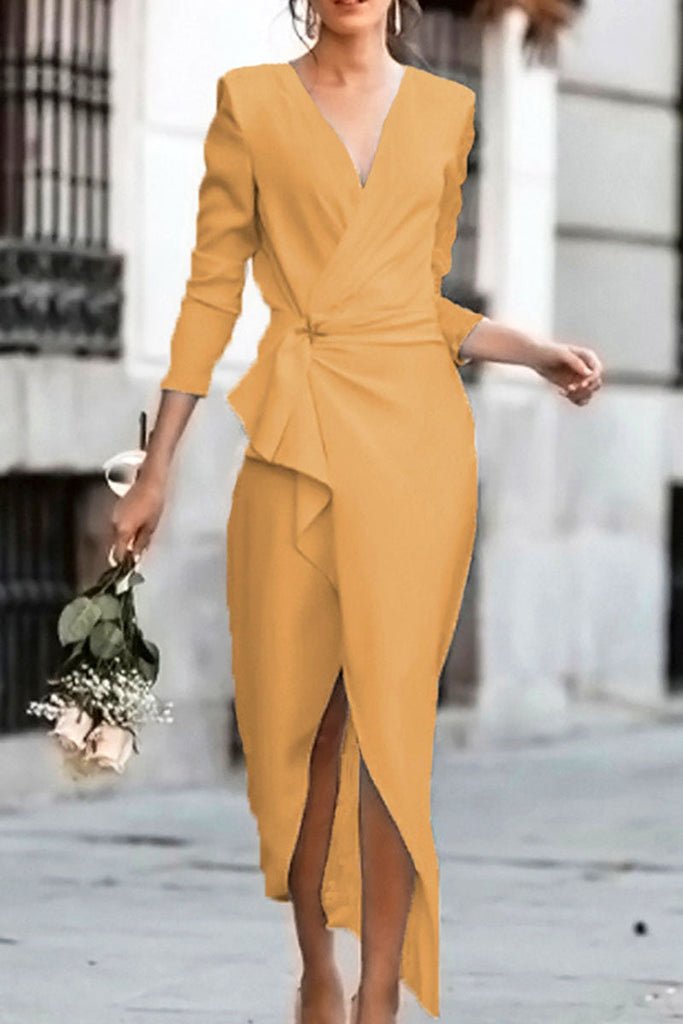 funninessgames Fashion Celebrities Solid Patchwork V Neck Pencil Skirt Dresses(5 Colors)