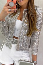 Load image into Gallery viewer, funninessgames Fashion Solid Sequins Patchwork O Neck Outerwear