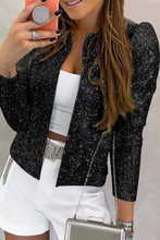 Load image into Gallery viewer, funninessgames Fashion Solid Sequins Patchwork O Neck Outerwear