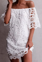 Load image into Gallery viewer, funninessgames Elegant Solid Lace Hollowed Out Off the Shoulder Dresses