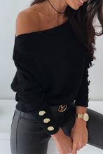 Load image into Gallery viewer, funninessgames Casual Solid Patchwork Buckle Oblique Collar Tops