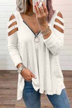 Load image into Gallery viewer, funninessgames Casual Solid Hollowed Out Zipper V Neck Tops