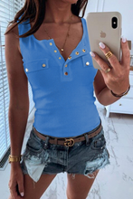 Load image into Gallery viewer, funninessgames Casual Solid Buckle V Neck Tops