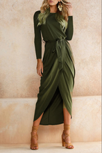 Load image into Gallery viewer, funninessgames Casual Solid Split Joint O Neck Straight Dresses