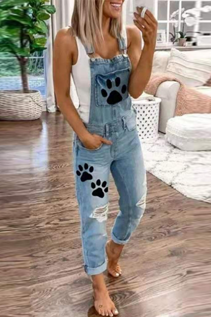 funninessgames Casual Print Split Joint Square Collar Harlan Jumpsuits