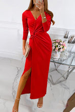 Load image into Gallery viewer, funninessgames Elegant Solid Slit Fold V Neck Evening Dress Dresses(4 Colors)