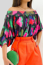 Load image into Gallery viewer, funninessgames Casual Print Patchwork Off the Shoulder T-Shirts