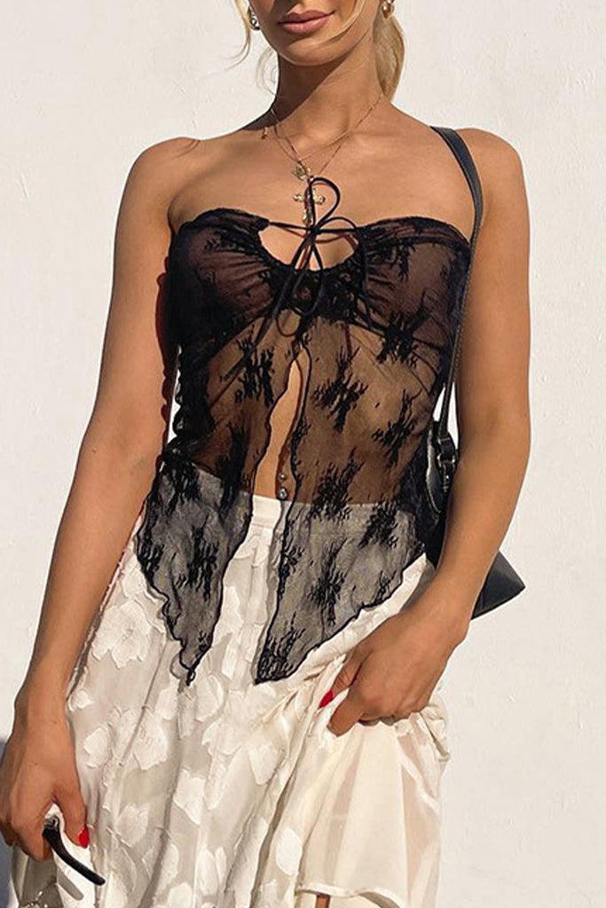 funninessgames Sexy Solid Lace Hollowed Out Strapless Tops