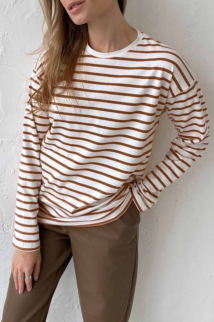funninessgames Casual Striped Patchwork O Neck Tops(5 Colors)