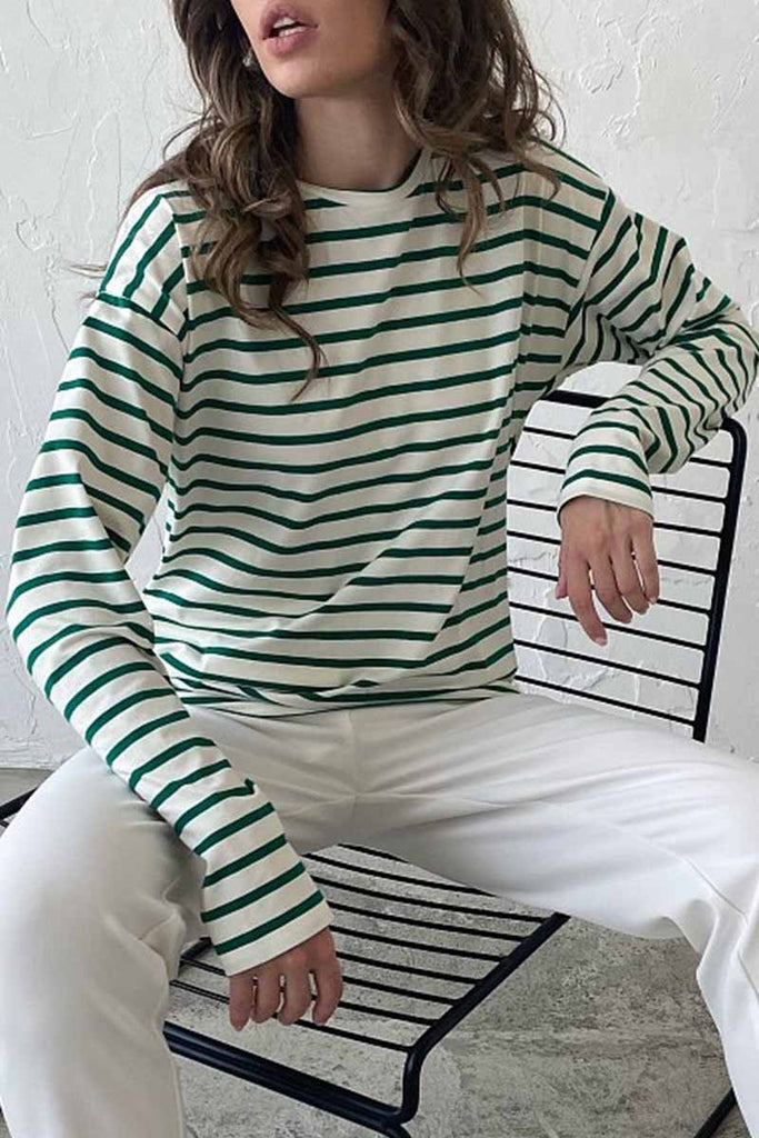 funninessgames Casual Striped Patchwork O Neck Tops(5 Colors)