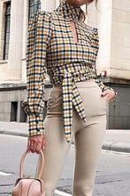 Load image into Gallery viewer, funninessgames Celebrities Elegant Plaid With Bow Contrast Mandarin Collar Tops