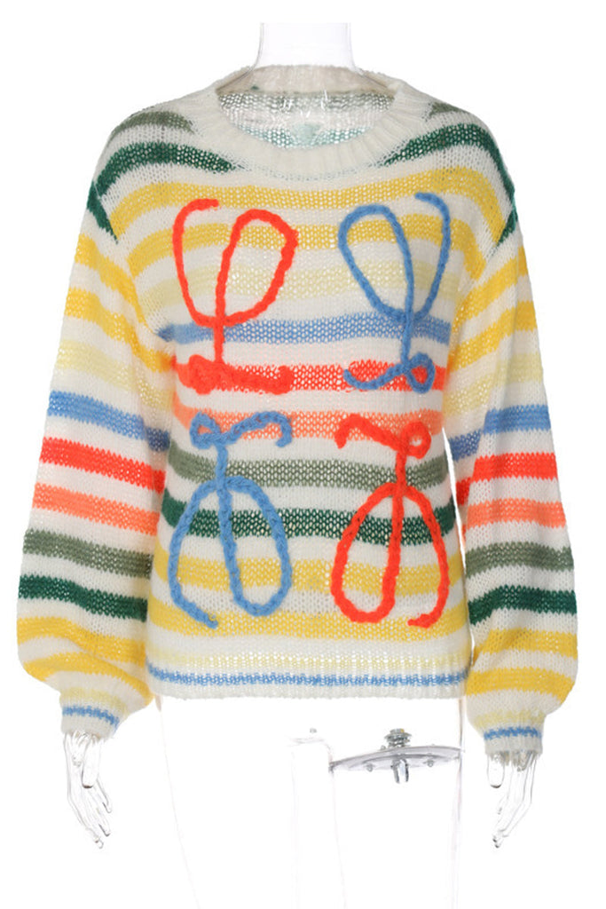 funninessgames Casual Striped Patchwork O Neck Sweaters