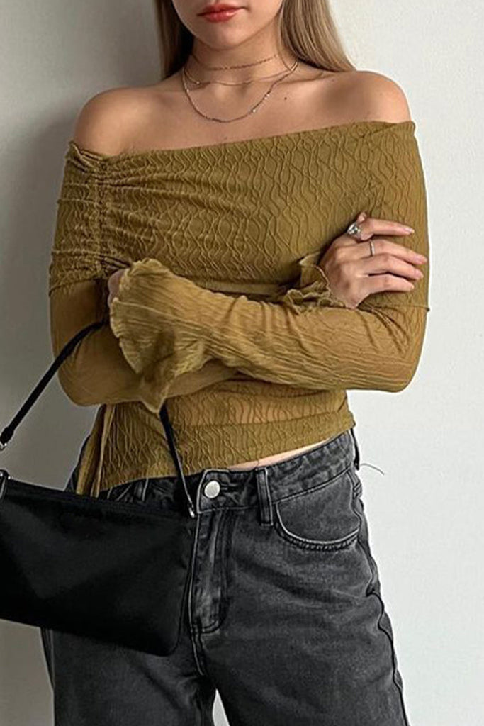 funninessgames Sexy Solid Draw String Off the Shoulder Tops