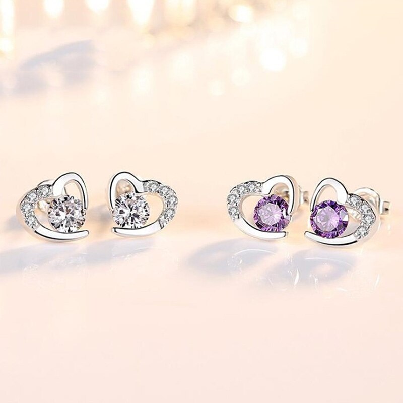 Simple Zircon Love Heart Stud Earrings For Women Exquisite Micro Inlaid Shiny Crystal Earring Girl Christmas Party Jewelry Gifts