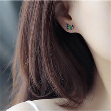 Load image into Gallery viewer, Korean Style Cute Butterfly Stud Earrings For Women Simple Lovely Oil Painted Rhinestone Ear Piercing Earring Girl Party Jewelry