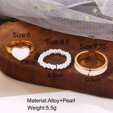 Load image into Gallery viewer, 3Pcs/set Enamel Heart Rings Korean Fashion Pearl Ring For Women Geometric Irregular Chain Shape Opening Ring Set Knuckle Jewelry