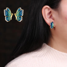 Load image into Gallery viewer, Korean Style Cute Butterfly Stud Earrings For Women Simple Lovely Oil Painted Rhinestone Ear Piercing Earring Girl Party Jewelry