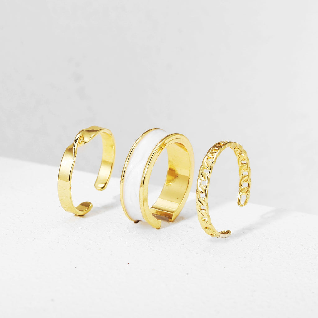 3Pcs/set Enamel Heart Rings Korean Fashion Pearl Ring For Women Geometric Irregular Chain Shape Opening Ring Set Knuckle Jewelry