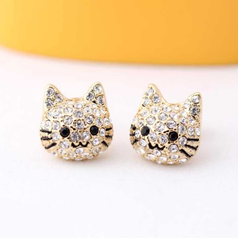 Sweet Cute Style Girl Earrings for Women Cartoon Cat Ear Studs Crystal Earring Personality Fashion Jewelry Accessories Gift