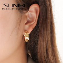 Load image into Gallery viewer, SUNIBI Stainless Steel Ear Studs Earrings for Women Small Simple Round Hoop Earrings Circle Steampunk Accessories Jewelry