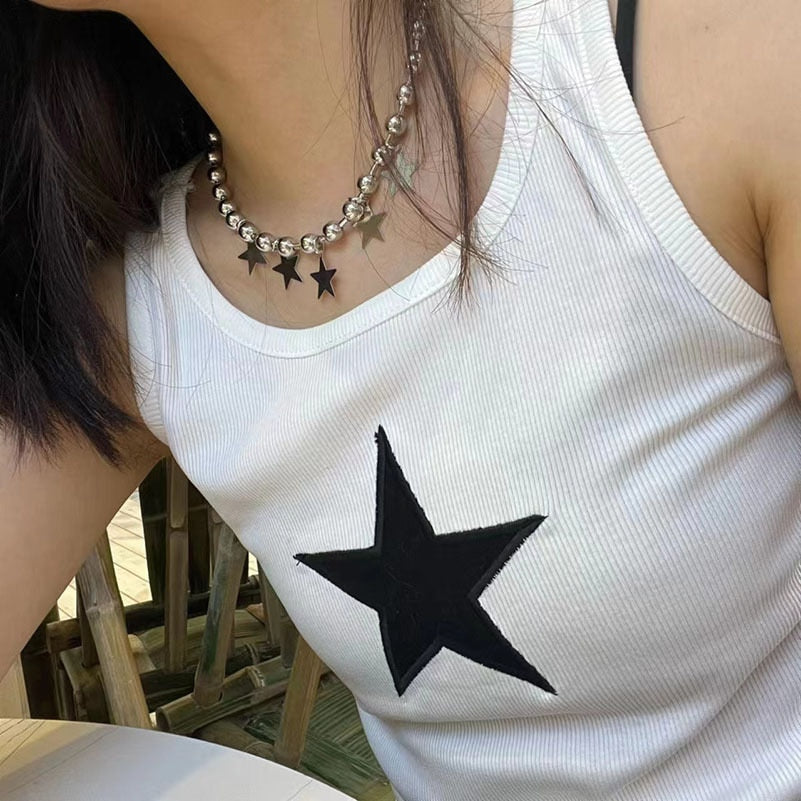Silver Color Bead Metal Pentagram Star Pendant Necklace for Women Girl Jewelry Gifts Punk Trend Y2K Choker HUANZHI 2022 NEW