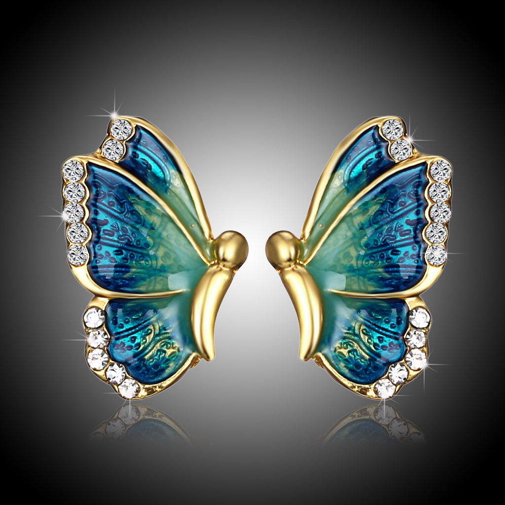Korean Style Cute Butterfly Stud Earrings For Women Simple Lovely Oil Painted Rhinestone Ear Piercing Earring Girl Party Jewelry