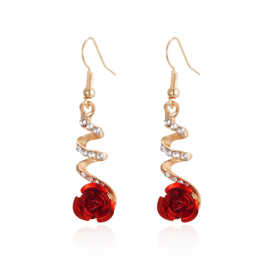 Retro Classic Wine Red Flowers Tassel Earrings For Women Temperament Long Pendant Ear Nail Korean Style Jewelry