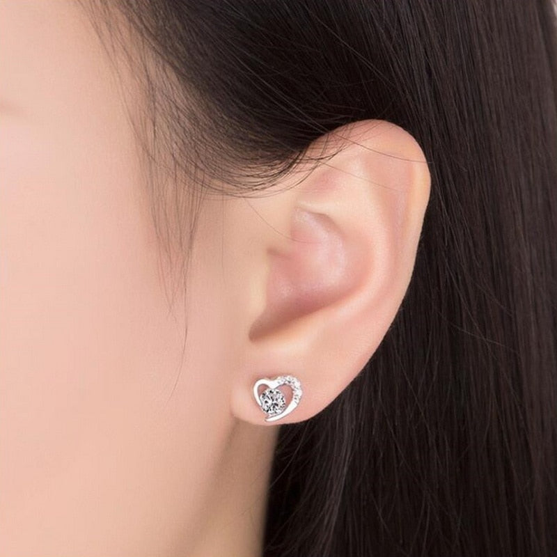 Simple Zircon Love Heart Stud Earrings For Women Exquisite Micro Inlaid Shiny Crystal Earring Girl Christmas Party Jewelry Gifts