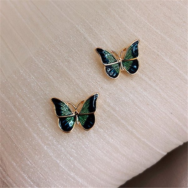 Korean Style Cute Butterfly Stud Earrings For Women Simple Lovely Oil Painted Rhinestone Ear Piercing Earring Girl Party Jewelry