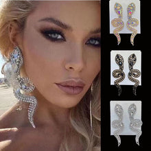 Load image into Gallery viewer, Exaggerated Black Rhinestone Big Snake Long Drop Earrings Jewrly for Women Luxury Crystal Animal Statement Dangle Earings Gift
