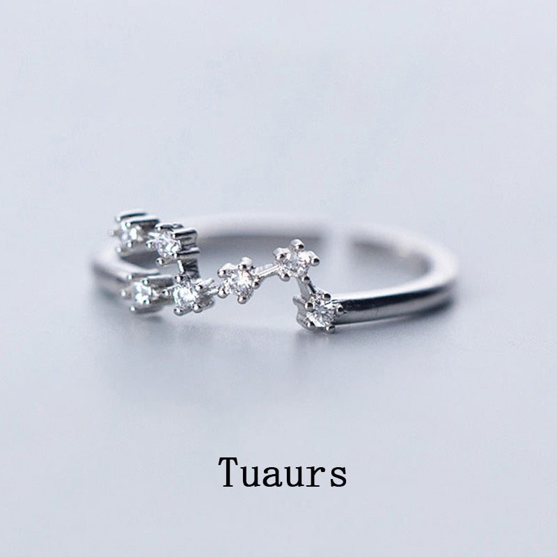 12 Constellation Rings For Women Cubic Zircon Adjustable Zodiac Rings Silver Color Jewelry Gifts