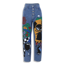 Load image into Gallery viewer, funninessgames Women’s Cartoon Jeans Spring Women Printed Casual Trousers Long Pant Single Breasted Vintage Female Hight Waist Denim Jeans