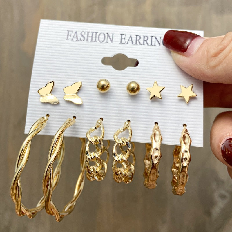 17KM Vintage Geometric Gold Metal Earrings Set For Women Punk Pearl Dangle Drop Earrings 2022 Trend Set of Earrings Jewelry
