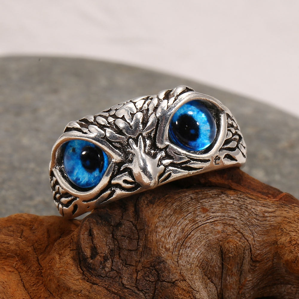 Charming Fashion Cute Little Owl Lovers Ring Creative Jewelry Vintage Multicolor Eyes For Women Man Couples Best Feeling Gift