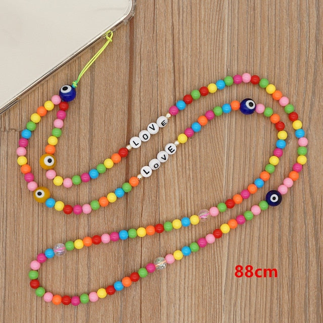 2022 Female Bohemian Acrylic Candy Color Eye Beads Long Mobile Phone Lanyard for Women Girls Handmade Jewelry Gifts