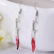 Load image into Gallery viewer, 2022 Goth Horrible Blood Scissors Earrings Handmade New Fashion Bloodstained Sword Axe Punk-Style Halloween Dangle Earrings
