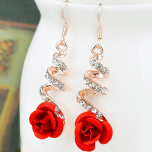 Load image into Gallery viewer, 2022 Fashion Jewelry Ethnic Red Rose Drop Earrings Big Rhinestone Earrings Vintage For Women Rose Gold Spiral Dangle Earring