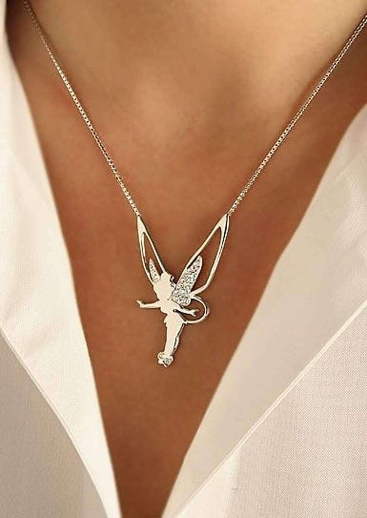 2022 Women Necklace Flower Fairy Elf Necklace For Women Girl Cute Angel Wings Believe Crystal Pendant Necklaces Jewelry Gift