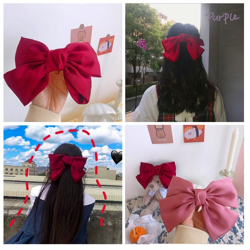 VKME Fashion Big Bow Hairpin Cute Red Barrette Pink Hair Clip Women Girls BB Hairgrip Korean Oversize Floral Hair Accessories