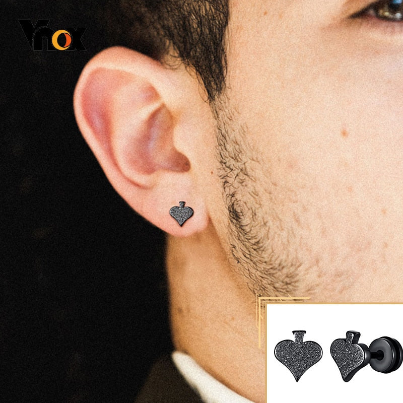 Vnox Punk Heart Spades Stud Earrings for Men Women, Anti Allergy Stainless Steel Small Ear Jewelry, Vintage Boys Girls Accessory